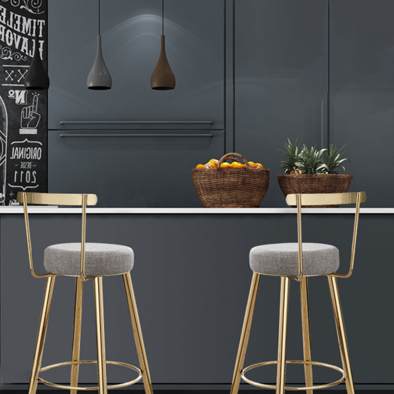 Indoor Round Counter Chair Upholstered Footrest Dining Stool in Grey and Gold Clearhalo 'Bar Furniture' 'Bar Stools' 'bar_stools' 'furn' 'furn_bar_stools' 'Furniture' 'Kitchen & Dining Furniture' 6152867