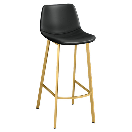 Glam Leather Upholstered Bar Stool Armless Low Back Stool with Gold Metal Legs Black 1 Piece