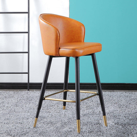 Leather Counter Stool Scandinavian Style Armed Low Back Stools for Home Orange 1 Piece