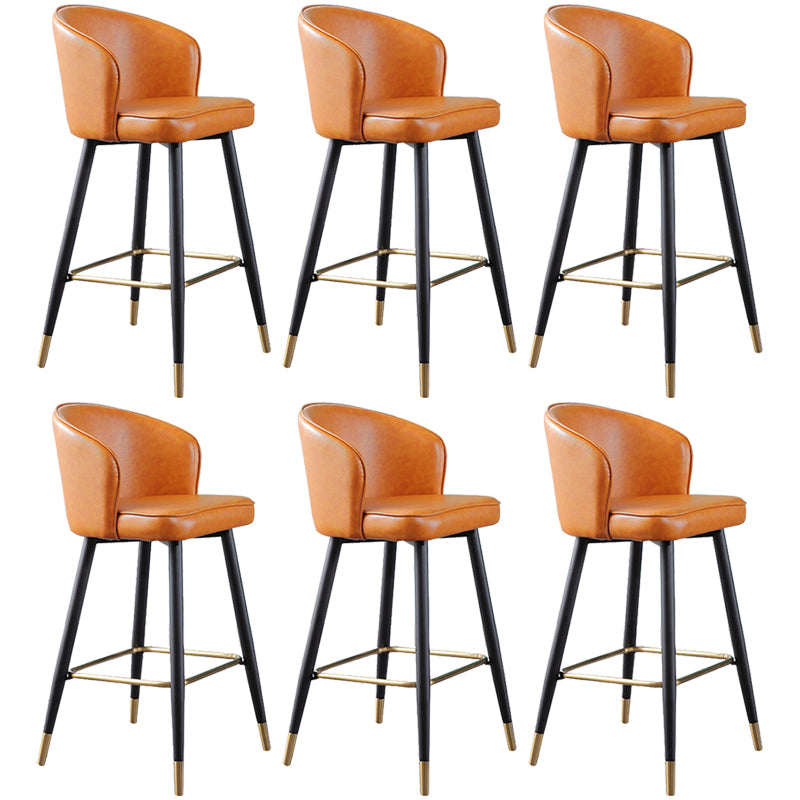 Leather Counter Stool Scandinavian Style Armed Low Back Stools for Home Orange 6 Piece Set Clearhalo 'Bar Furniture' 'Bar Stools' 'bar_stools' 'furn' 'furn_bar_stools' 'Furniture' 'Kitchen & Dining Furniture' 6152921