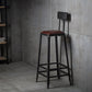 Industrial Armless Counter Stool Iron Bar Stool with Leather Cushion and Footrest