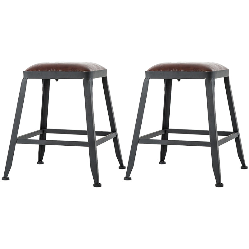 Industrial Armless Counter Stool Iron Bar Stool with Leather Cushion and Footrest