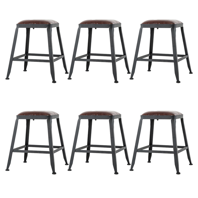 Industrial Armless Counter Stool Iron Bar Stool with Leather Cushion and Footrest