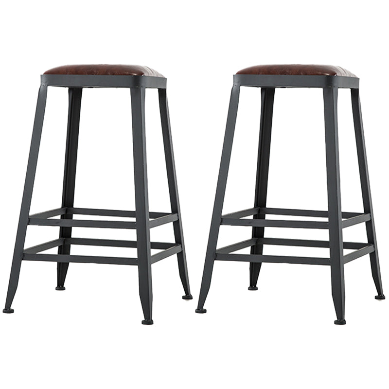 Industrial Armless Counter Stool Iron Bar Stool with Leather Cushion and Footrest