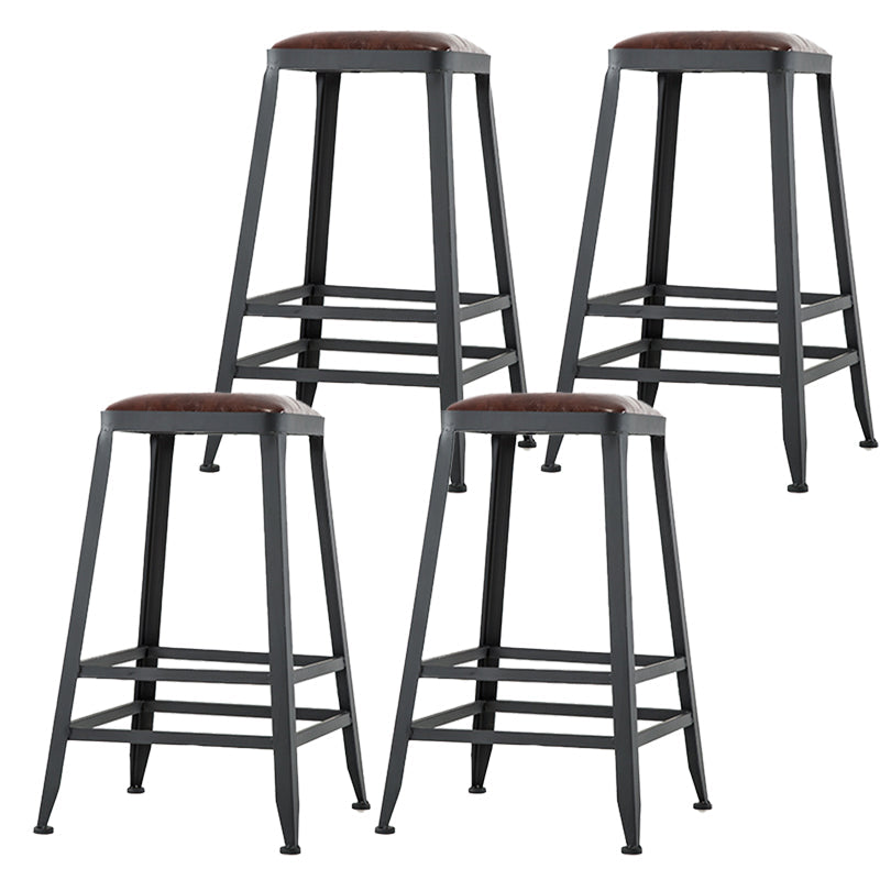 Industrial Armless Counter Stool Iron Bar Stool with Leather Cushion and Footrest