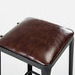 Industrial Armless Counter Stool Iron Bar Stool with Leather Cushion and Footrest