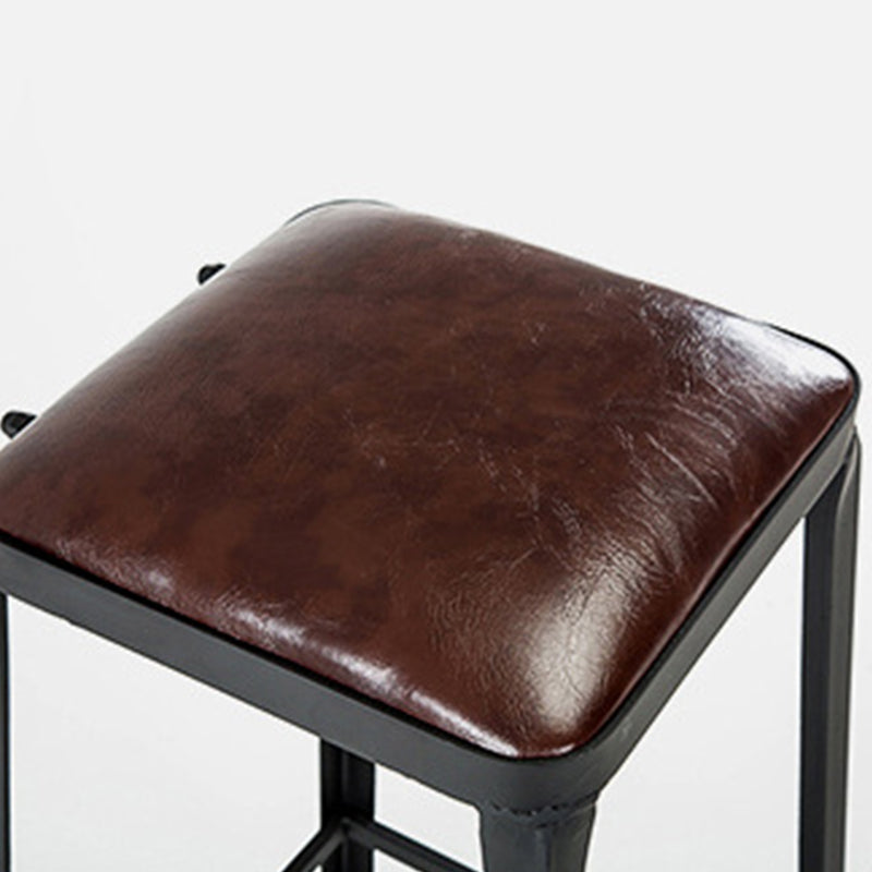Industrial Armless Counter Stool Iron Bar Stool with Leather Cushion and Footrest
