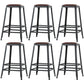 Industrial Armless Counter Stool Iron Bar Stool with Leather Cushion and Footrest