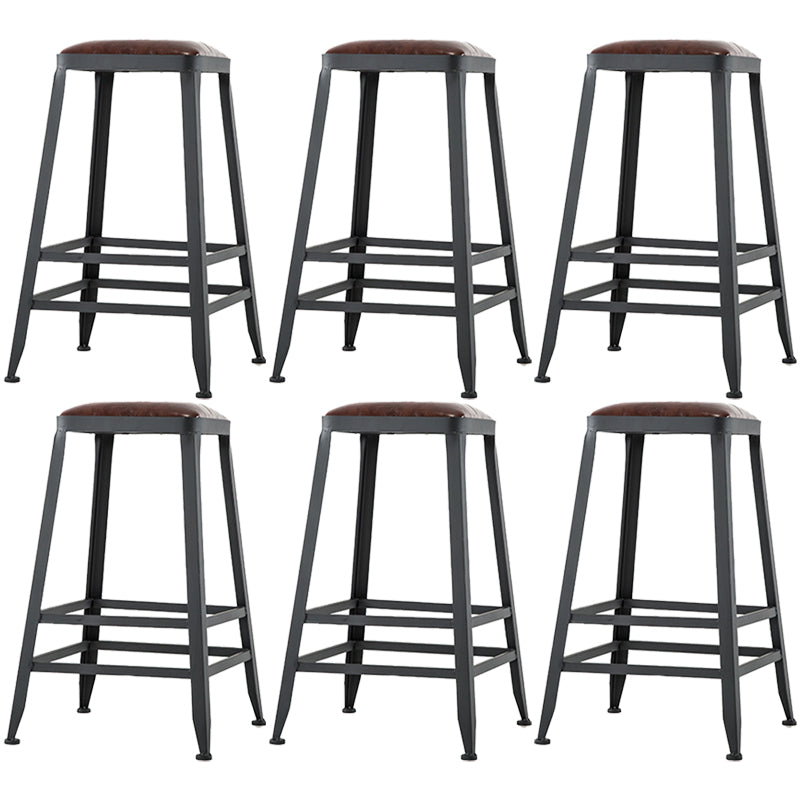 Industrial Armless Counter Stool Iron Bar Stool with Leather Cushion and Footrest