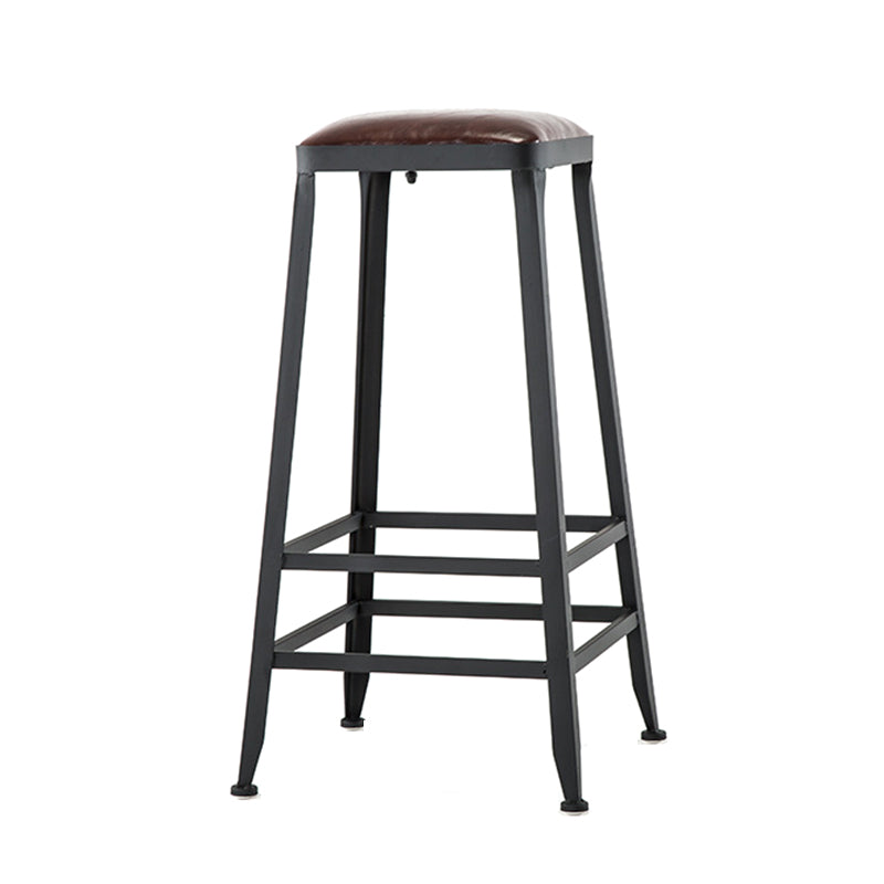 Industrial Armless Counter Stool Iron Bar Stool with Leather Cushion and Footrest