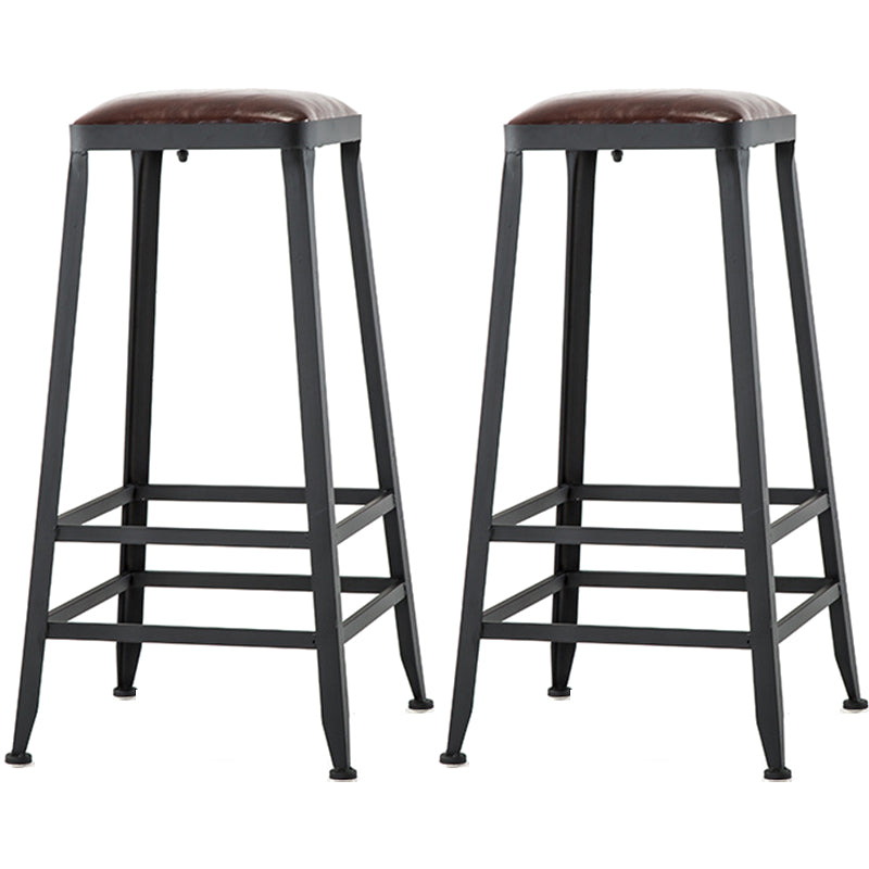 Industrial Armless Counter Stool Iron Bar Stool with Leather Cushion and Footrest