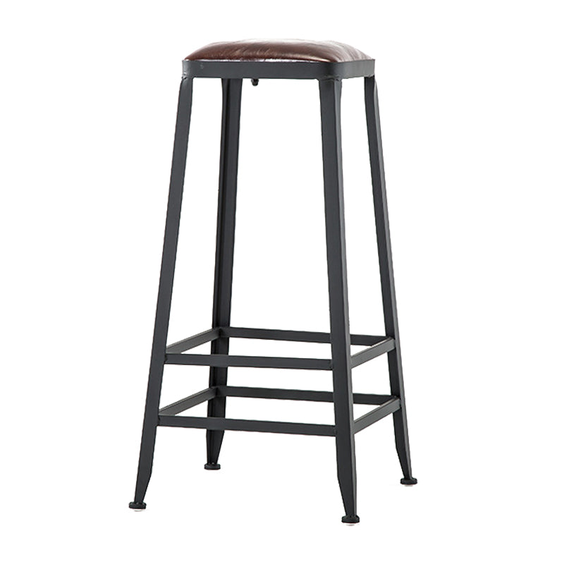 Industrial Armless Counter Stool Iron Bar Stool with Leather Cushion and Footrest