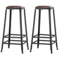 Industrial Armless Counter Stool Iron Bar Stool with Leather Cushion and Footrest
