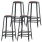 Industrial Armless Counter Stool Iron Bar Stool with Leather Cushion and Footrest
