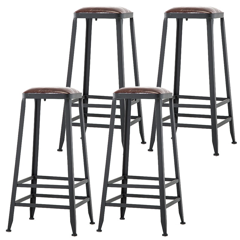 Industrial Armless Counter Stool Iron Bar Stool with Leather Cushion and Footrest