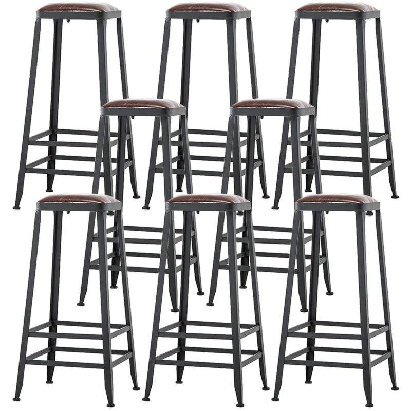 Industrial Armless Counter Stool Iron Bar Stool with Leather Cushion and Footrest
