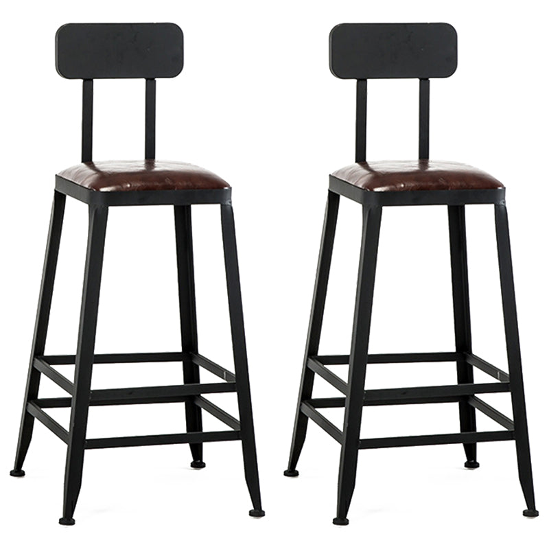 Industrial Armless Counter Stool Iron Bar Stool with Leather Cushion and Footrest