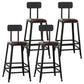 Industrial Armless Counter Stool Iron Bar Stool with Leather Cushion and Footrest