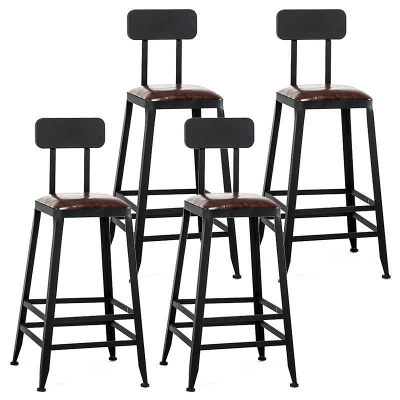 Industrial Armless Counter Stool Iron Bar Stool with Leather Cushion and Footrest