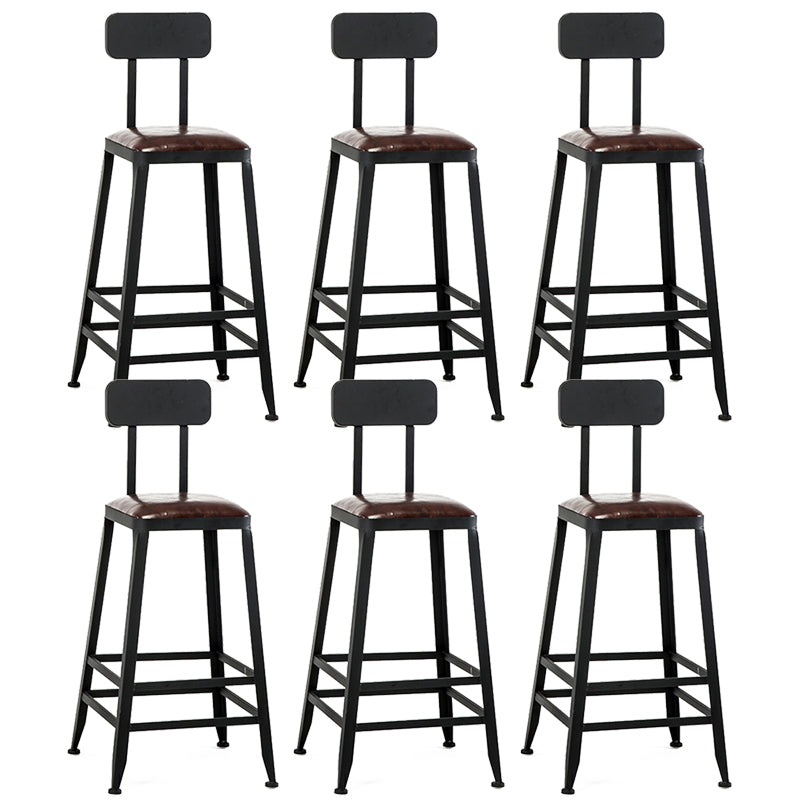 Industrial Armless Counter Stool Iron Bar Stool with Leather Cushion and Footrest