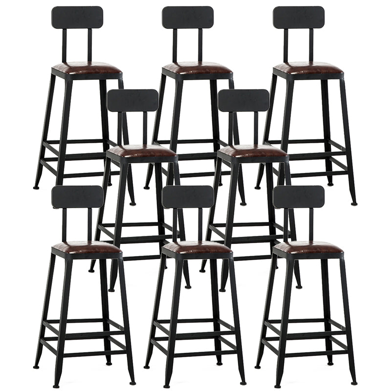 Industrial Armless Counter Stool Iron Bar Stool with Leather Cushion and Footrest