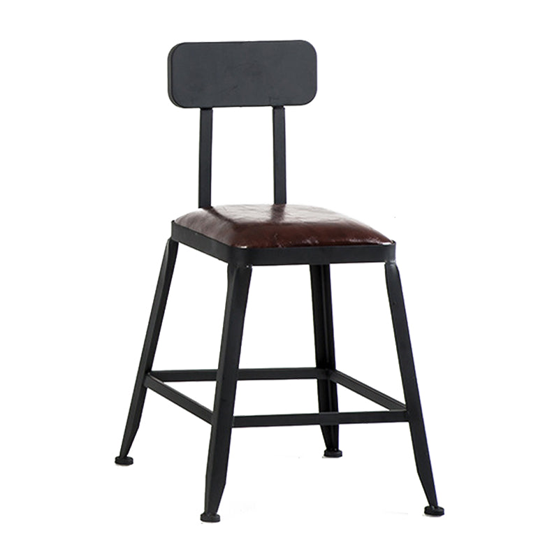 Industrial Armless Counter Stool Iron Bar Stool with Leather Cushion and Footrest