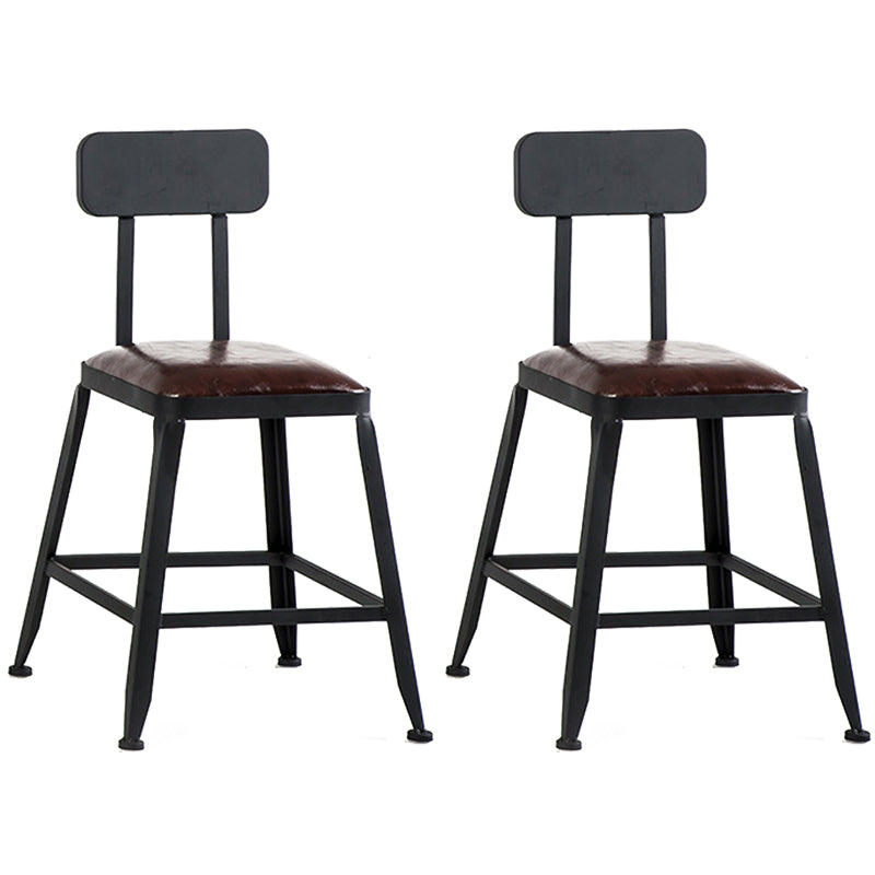Industrial Armless Counter Stool Iron Bar Stool with Leather Cushion and Footrest