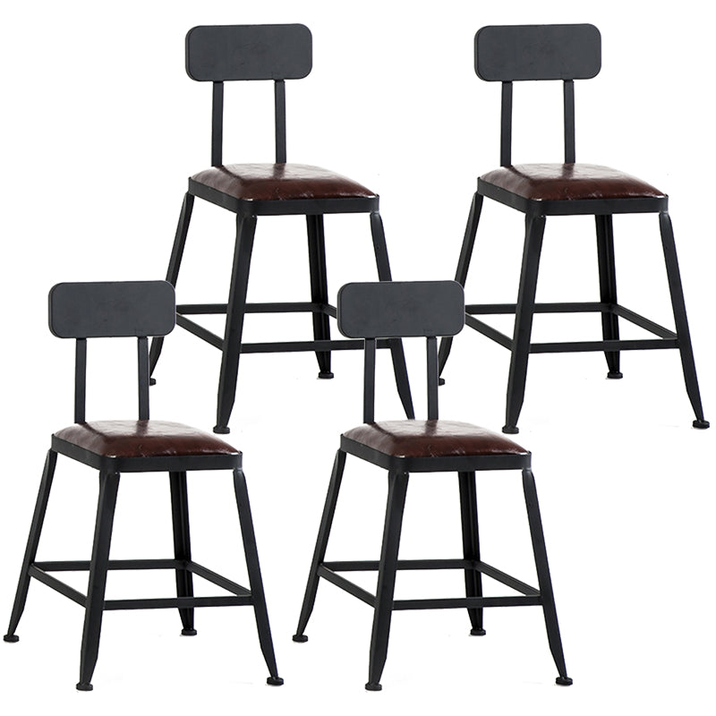 Industrial Armless Counter Stool Iron Bar Stool with Leather Cushion and Footrest