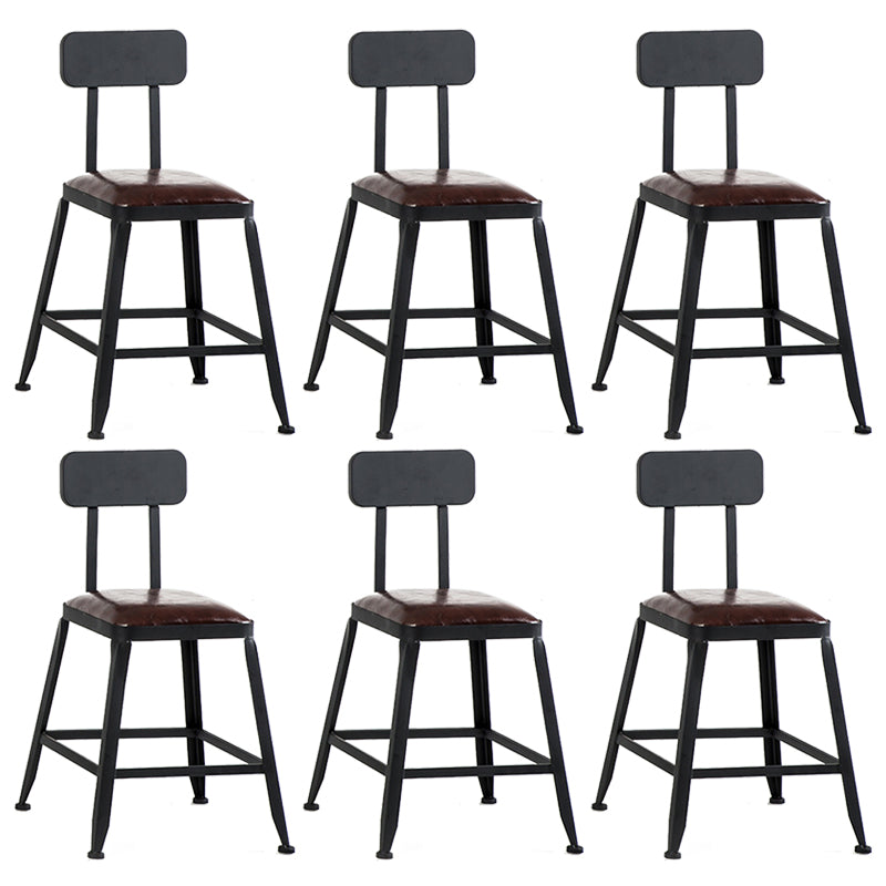 Industrial Armless Counter Stool Iron Bar Stool with Leather Cushion and Footrest
