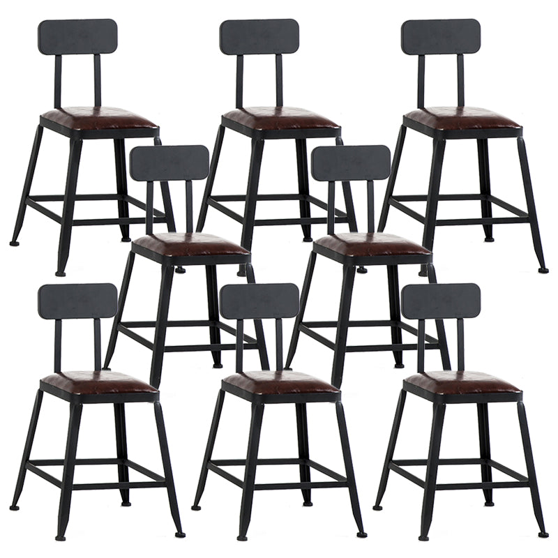 Industrial Armless Counter Stool Iron Bar Stool with Leather Cushion and Footrest