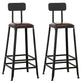 Industrial Armless Counter Stool Iron Bar Stool with Leather Cushion and Footrest