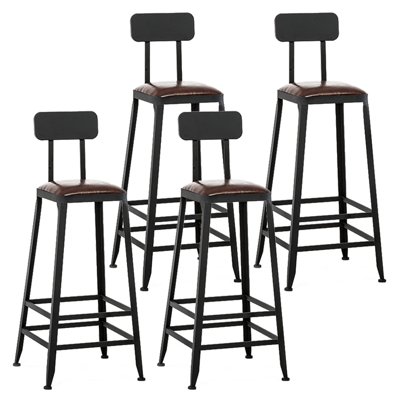 Industrial Armless Counter Stool Iron Bar Stool with Leather Cushion and Footrest