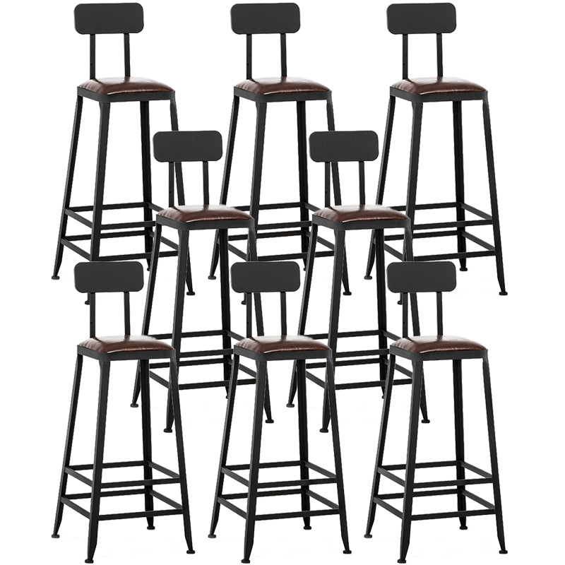 Industrial Armless Counter Stool Iron Bar Stool with Leather Cushion and Footrest