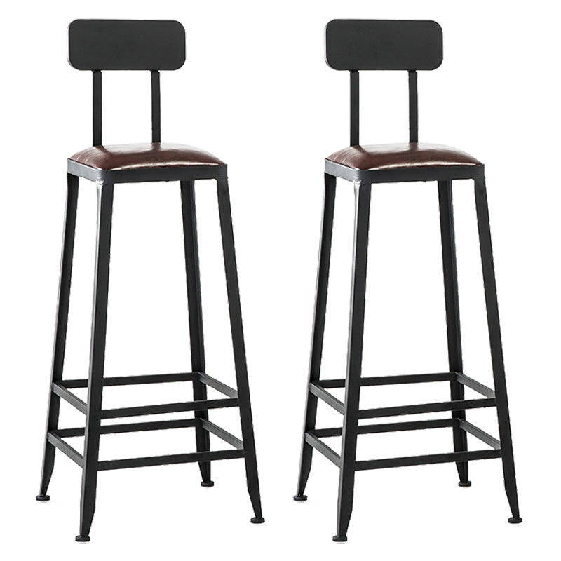 Industrial Armless Counter Stool Iron Bar Stool with Leather Cushion and Footrest