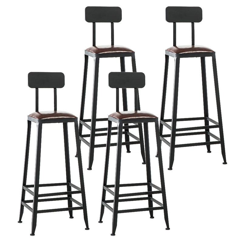 Industrial Armless Counter Stool Iron Bar Stool with Leather Cushion and Footrest