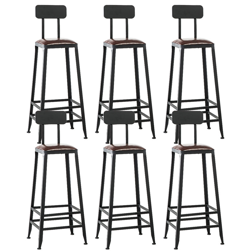 Industrial Armless Counter Stool Iron Bar Stool with Leather Cushion and Footrest