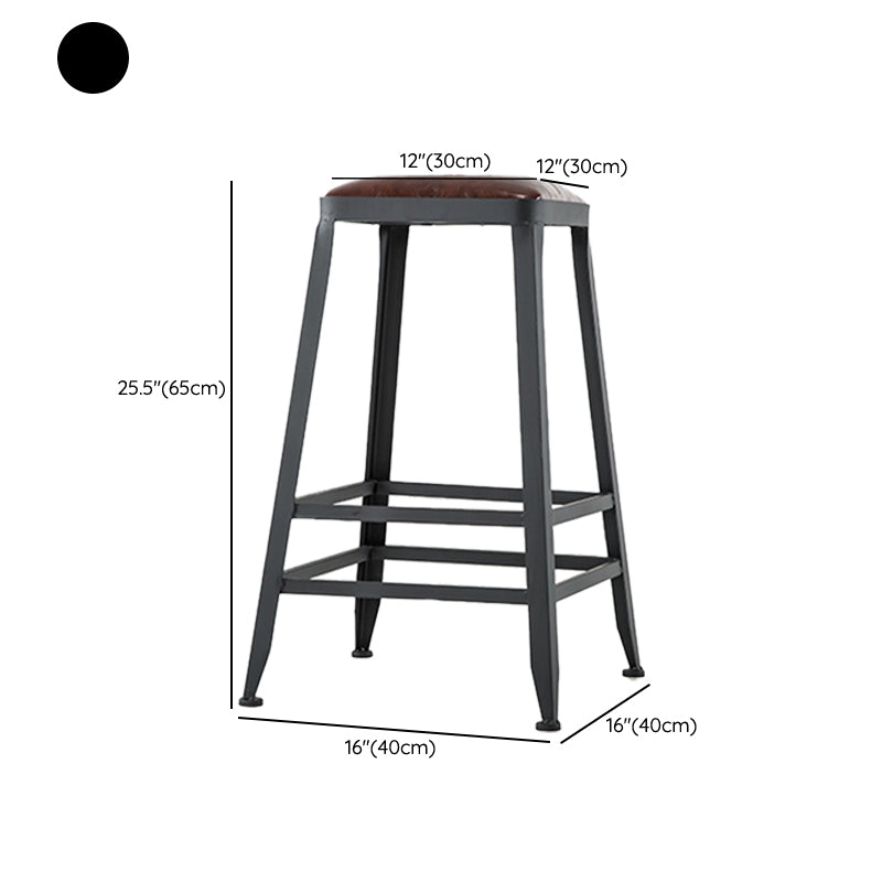 Industrial Armless Counter Stool Iron Bar Stool with Leather Cushion and Footrest