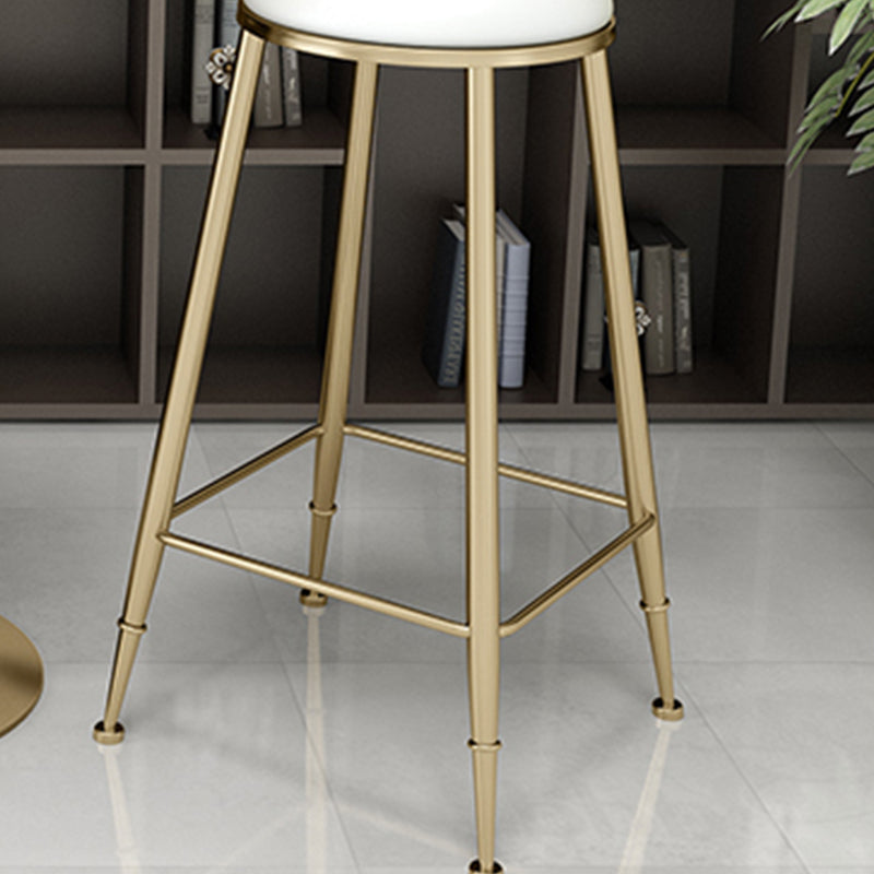Glam Footrest Indoor Counter Stool Leather Round Dining Stool with Gold Base