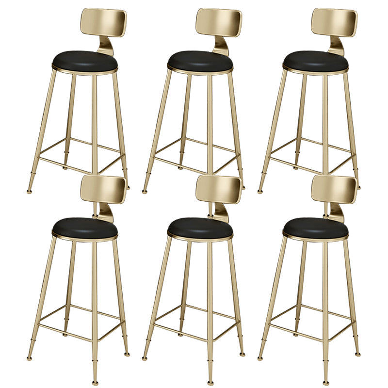 Glam Footrest Indoor Counter Stool Leather Round Dining Stool with Gold Base