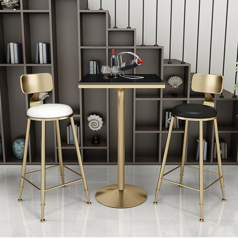Glam Footrest Indoor Counter Stool Leather Round Dining Stool with Gold Base