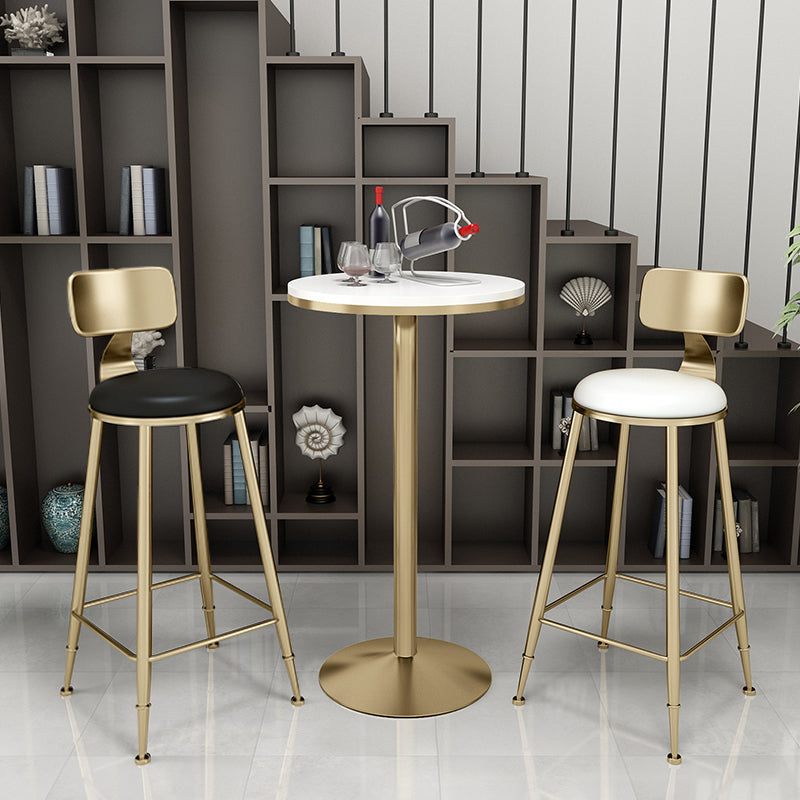 Glam Footrest Indoor Counter Stool Leather Round Dining Stool with Gold Base