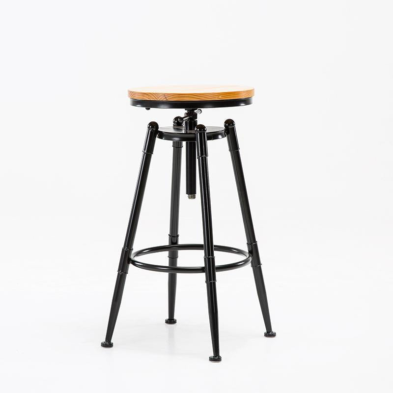 Black Metal Adjustable Height Bar Stool Solid Wood Armless Bar Stool