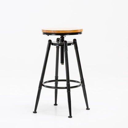 Black Metal Adjustable Height Bar Stool Solid Wood Armless Bar Stool