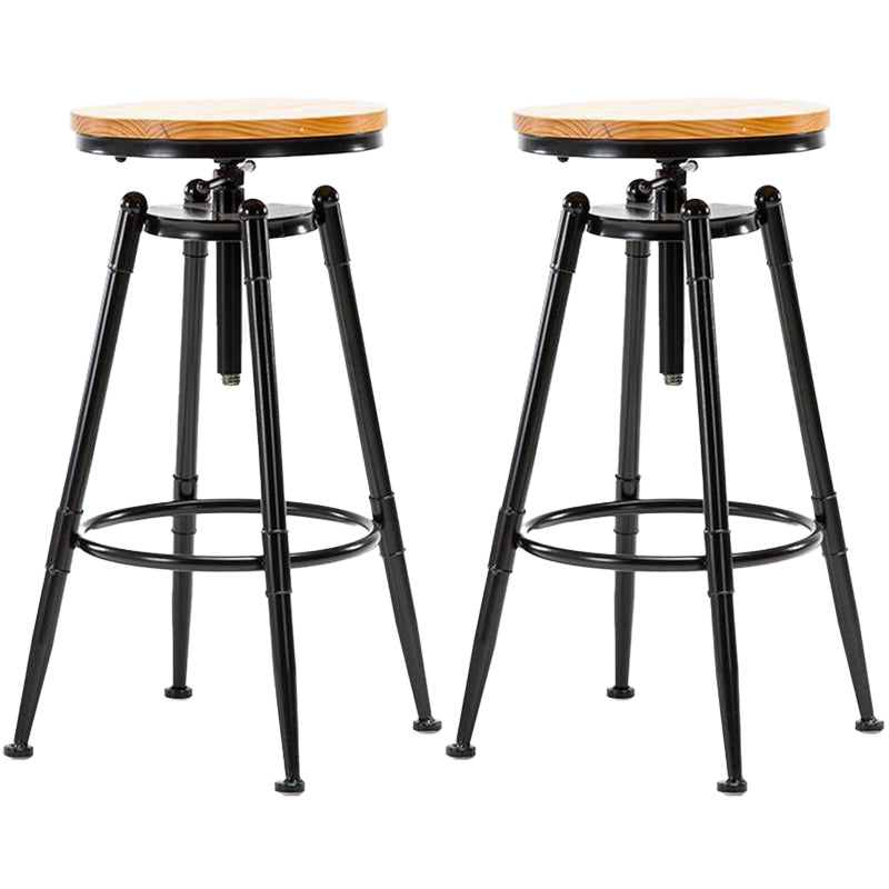 Black Metal Adjustable Height Bar Stool Solid Wood Armless Bar Stool