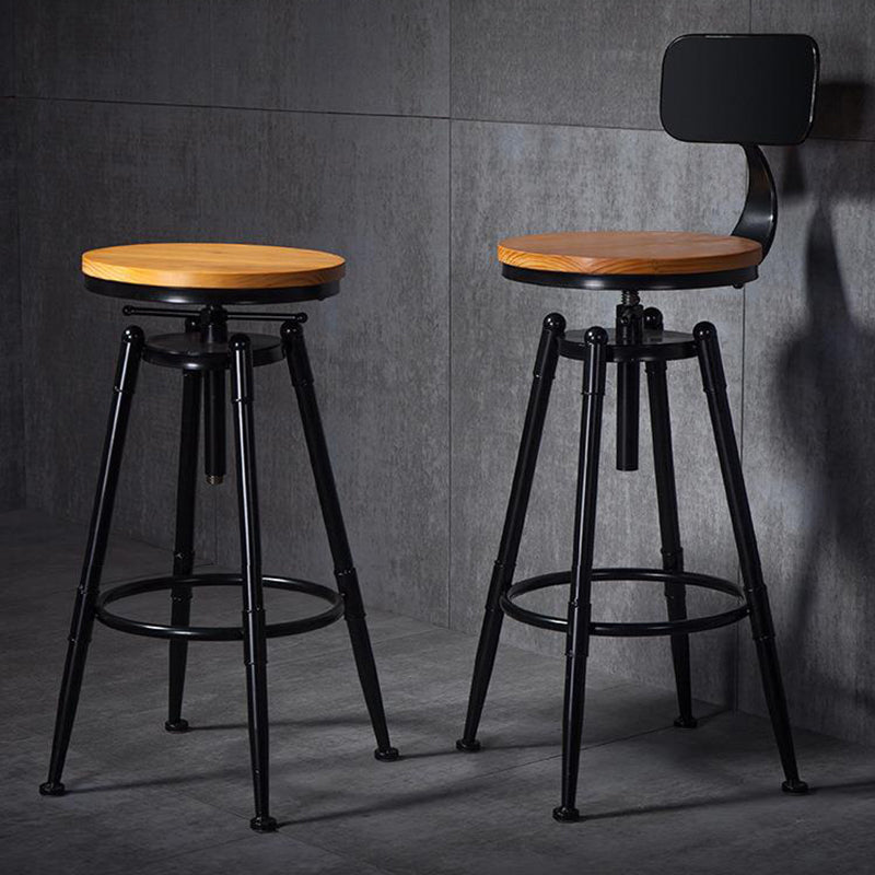 Black Metal Adjustable Height Bar Stool Solid Wood Armless Bar Stool