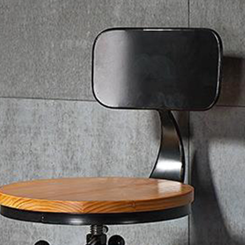 Black Metal Adjustable Height Bar Stool Solid Wood Armless Bar Stool