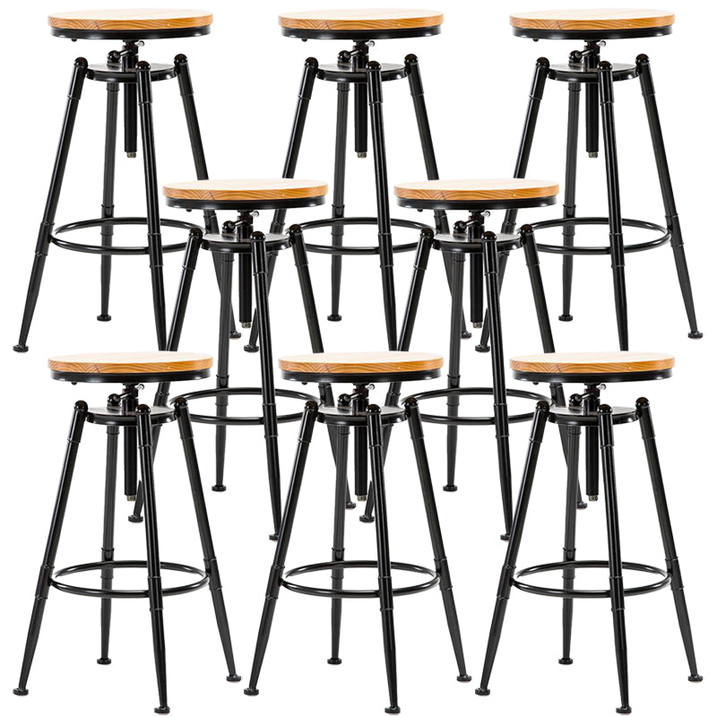 Black Metal Adjustable Height Bar Stool Solid Wood Armless Bar Stool