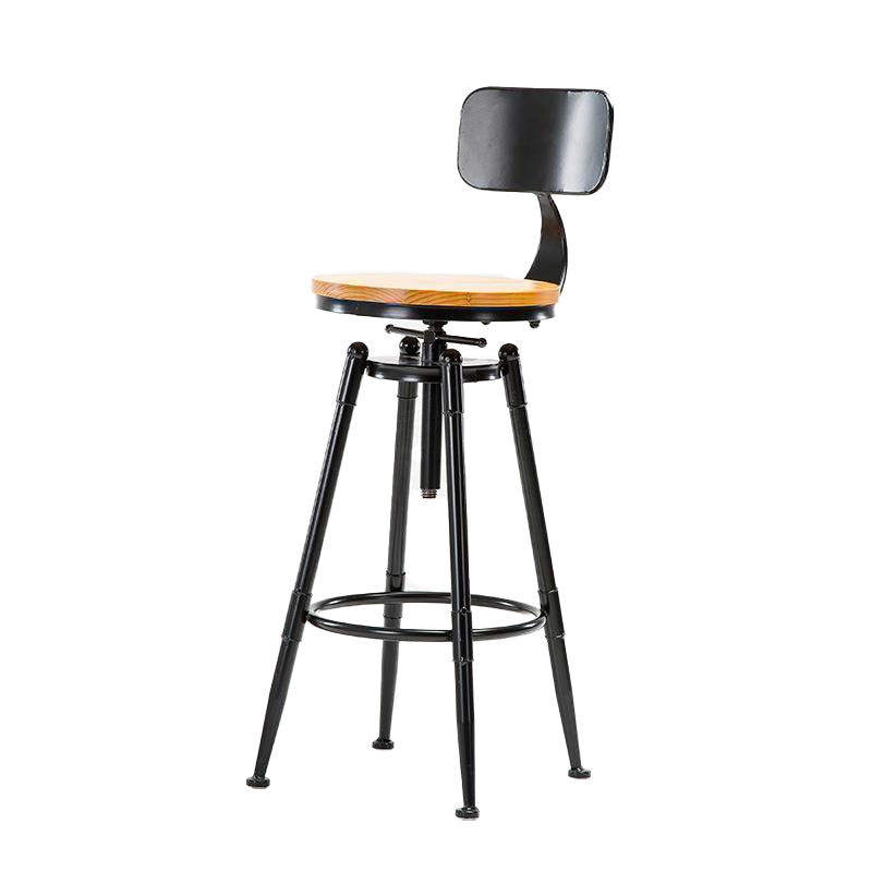 Black Metal Adjustable Height Bar Stool Solid Wood Armless Bar Stool