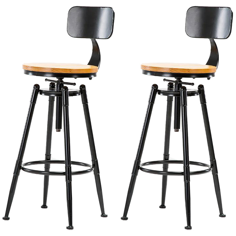 Black Metal Adjustable Height Bar Stool Solid Wood Armless Bar Stool