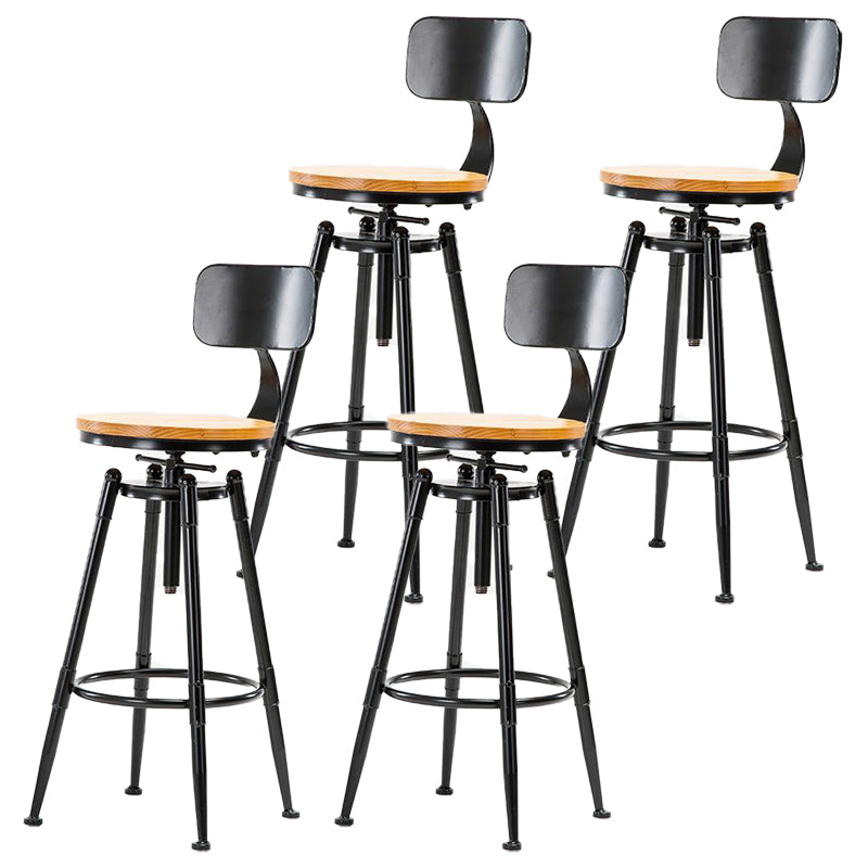 Black Metal Adjustable Height Bar Stool Solid Wood Armless Bar Stool